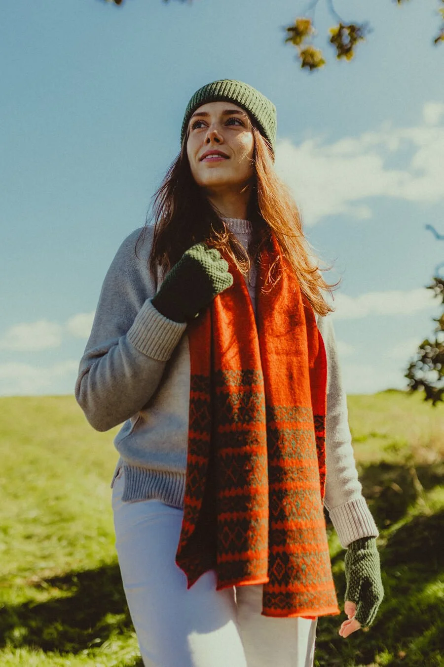 Burnt Orange Lambswool Scarf with Fairisle Pattern — Collingwood